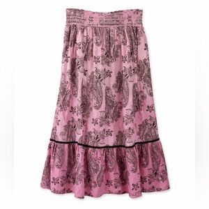 Derek Heart Smocked Waist Tiered Midi Skirt Paisley Pink Cotton XL
